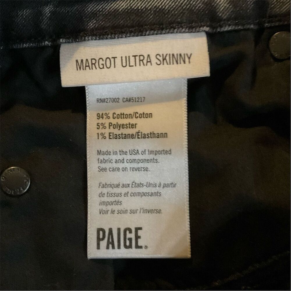 Paige Margot Ultra Skinny Jeans Women's Size 27 Black Wash High Rise Den… - Picture 9 of 11